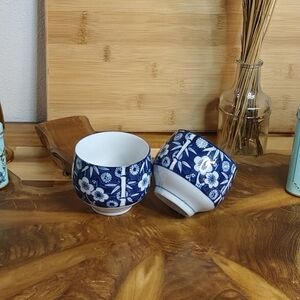 Set of 2 Blue Floral Ceramic Tea Cups